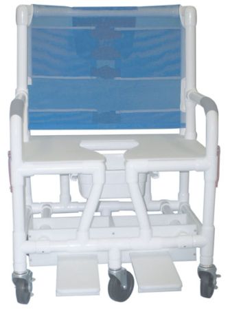 PVC Bariatric Wheeled Shower Commode Chair with Spring Away Arms - Commode Shower Chairs for the Disabled UK