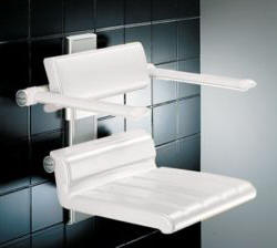 Pressalit Adjustable Wall Mounted Shower Chair With Arms - Shower Seats For The Disabled & Elderly UK