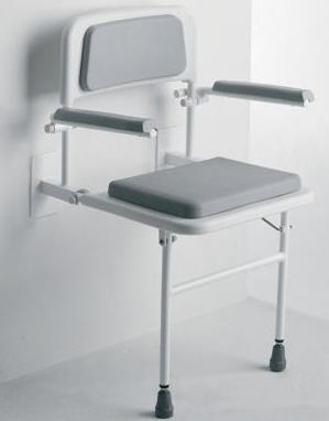 Padded Wall Mounted Shower Seat With Back and Arm Rests - Shower Seats For The Disabled & Elderly UK